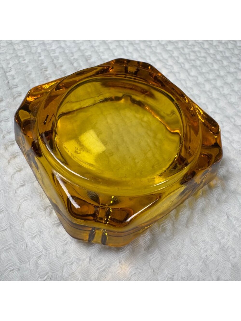 Vintage Amber Glass Ashtray With Square Design - Picture 8 of 9